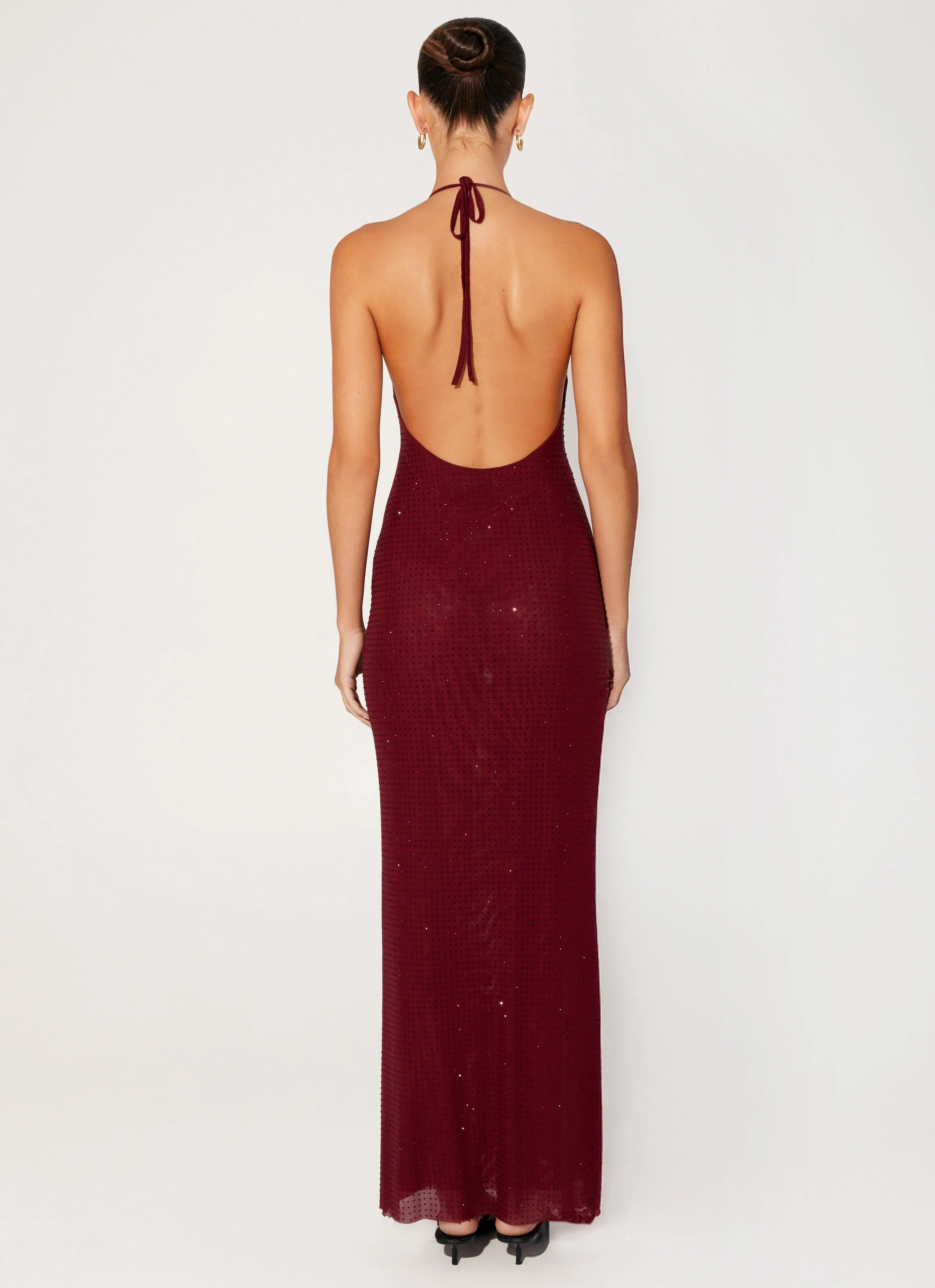 Interchangeable-Detail Keliese Beaded Maxi Dress - Burgundy
