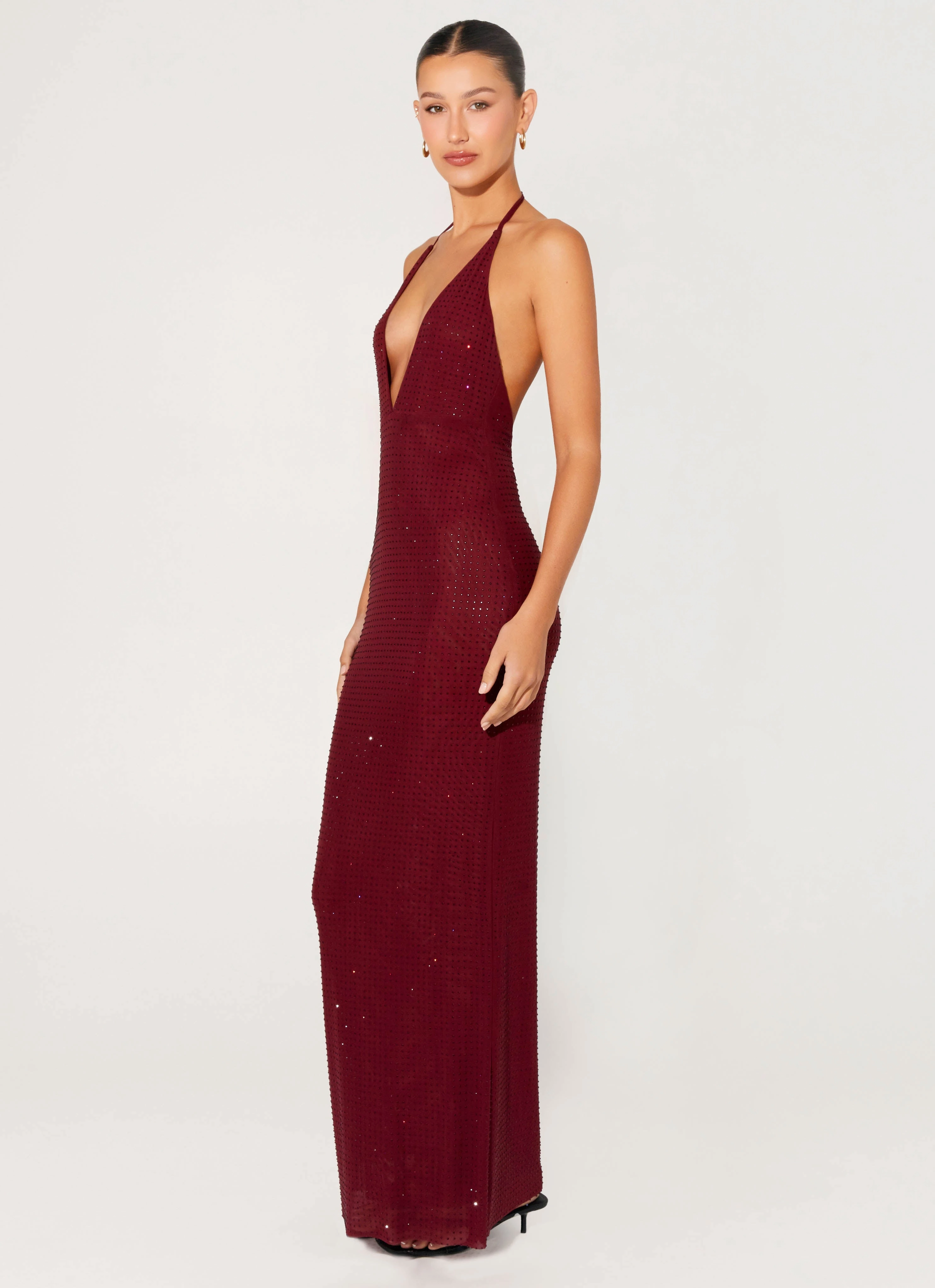Keliese Beaded Maxi Dress - Burgundy Lightweight-Layer Textured Layers