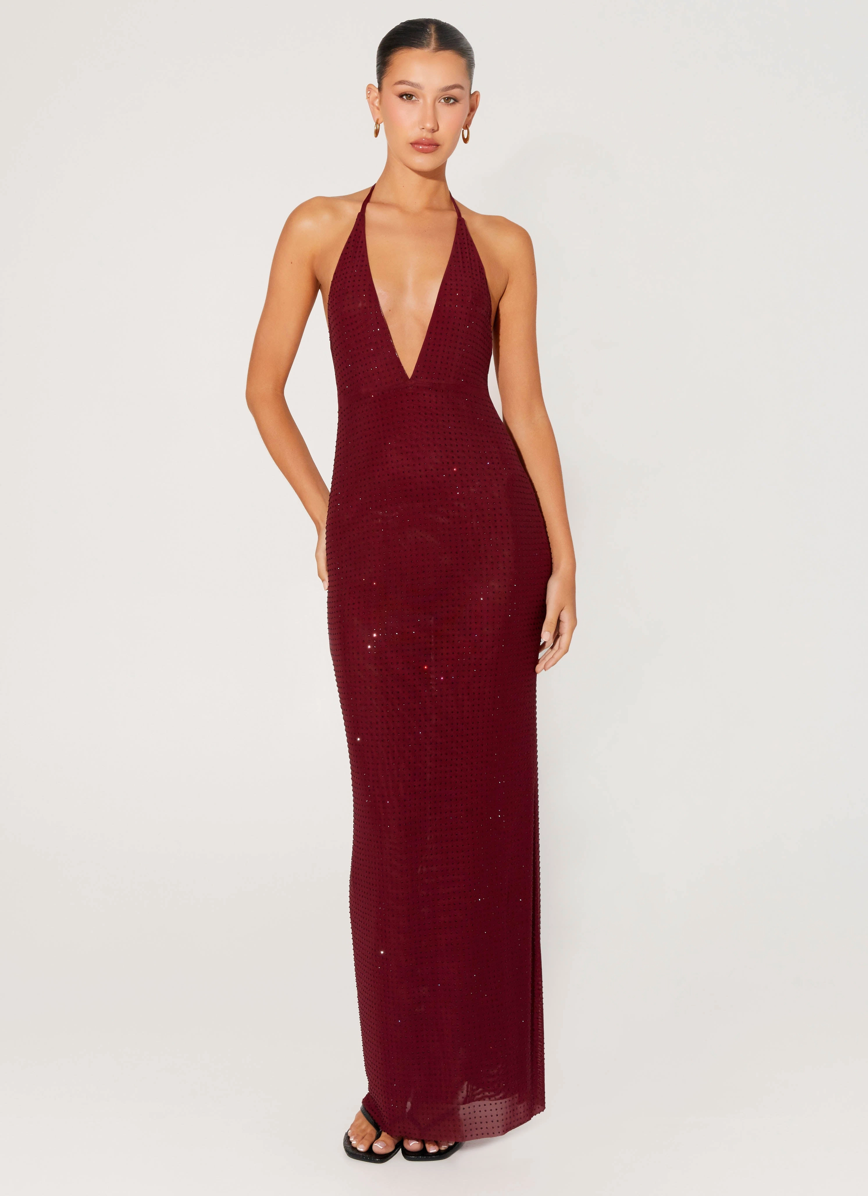 Keliese Beaded Maxi Dress - Burgundy Trend Movement Bride Side