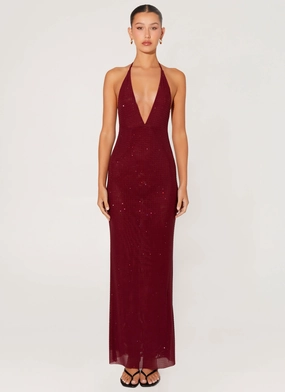 Soft-Lining Casual Layers Keliese Beaded Maxi Dress - Burgundy