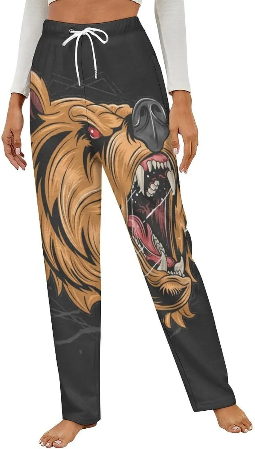Bear Grizzly Women's Flannel Pajama Pants Fleece Lounge Sleep Bottoms PJ