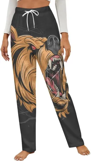 Bear Grizzly Women's Flannel Pajama Pants Fleece Lounge Sleep Bottoms PJ