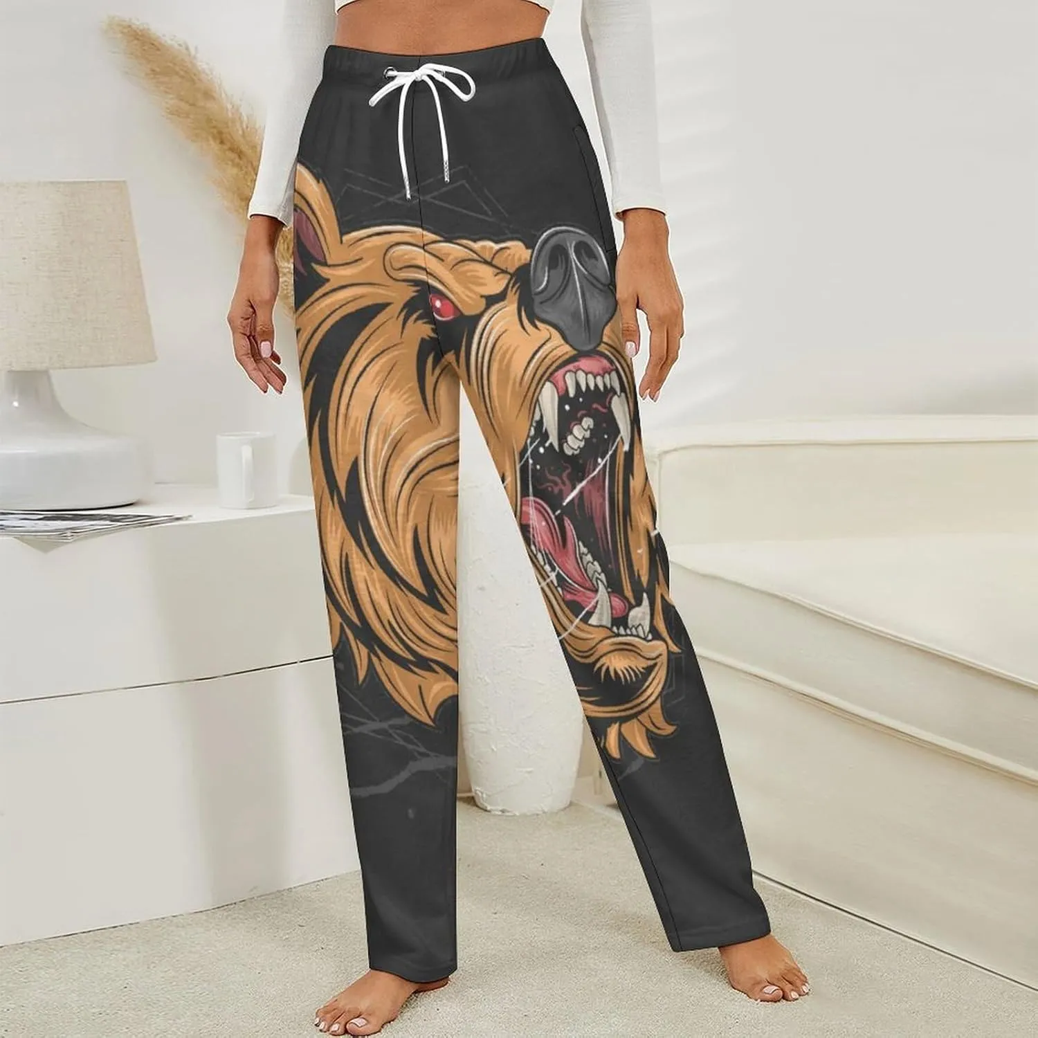 Bear Grizzly Women's Flannel Pajama Pants Fleece Lounge Sleep Bottoms PJ
