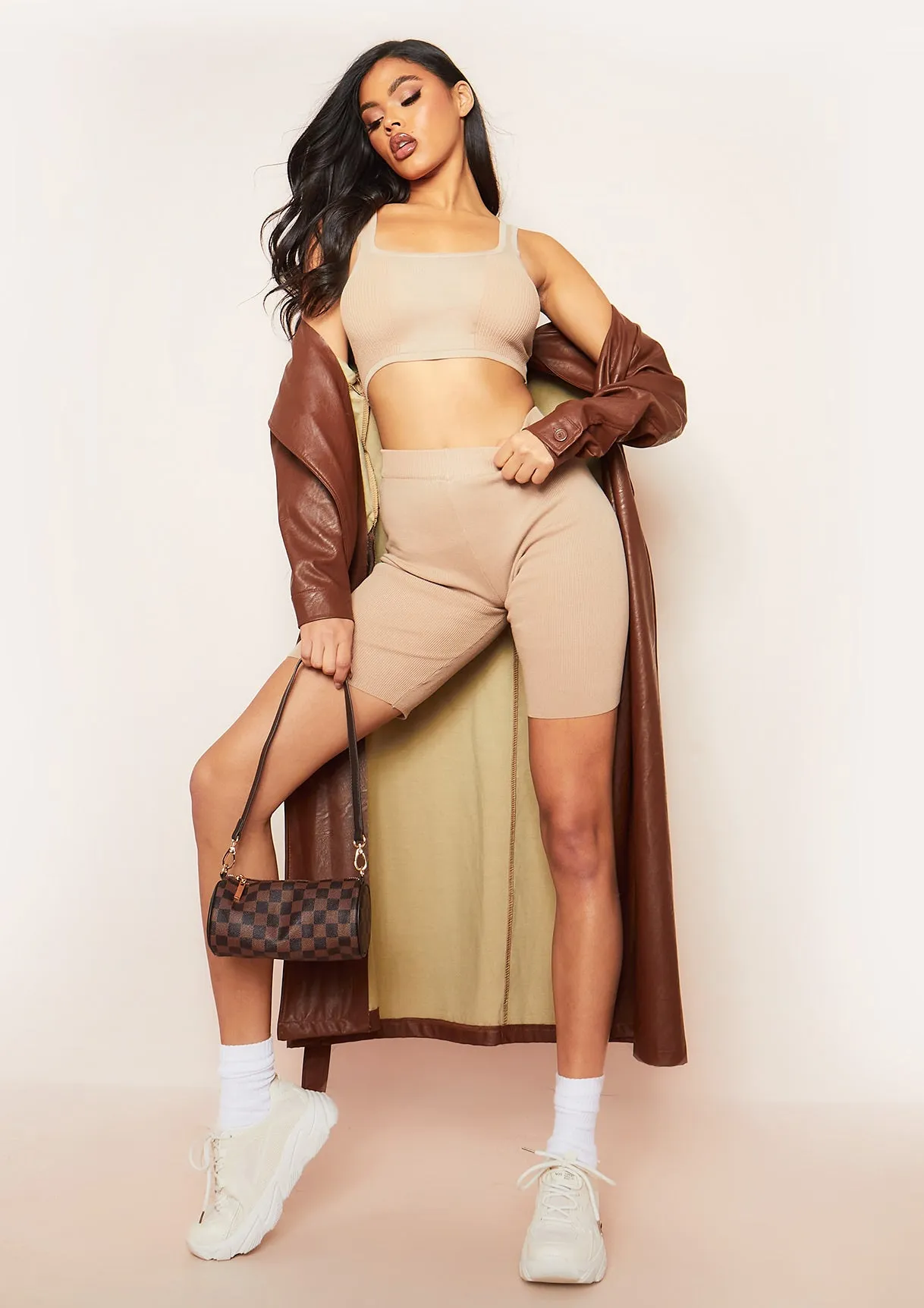 Becky Nude Seamless Ribbed Crop Top And Short Co-Ord Set