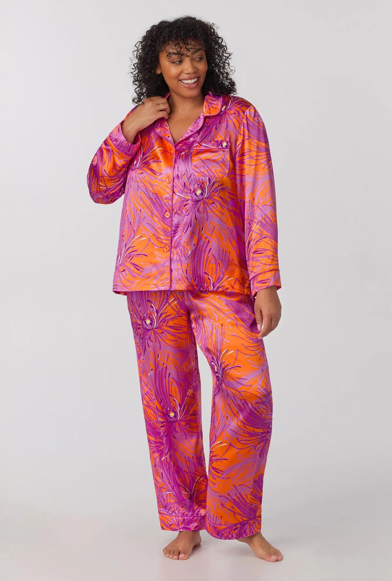 Bedhead x Trina Turk Fuji Mums Long Sleeve Classic Washable Silk PJ Set