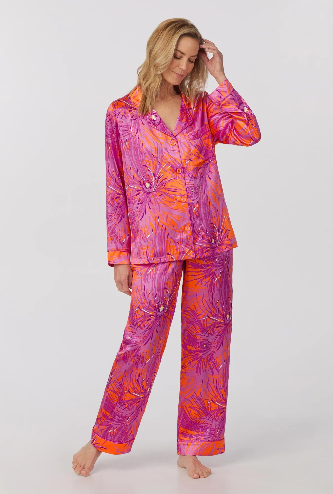 Bedhead x Trina Turk Fuji Mums Long Sleeve Classic Washable Silk PJ Set