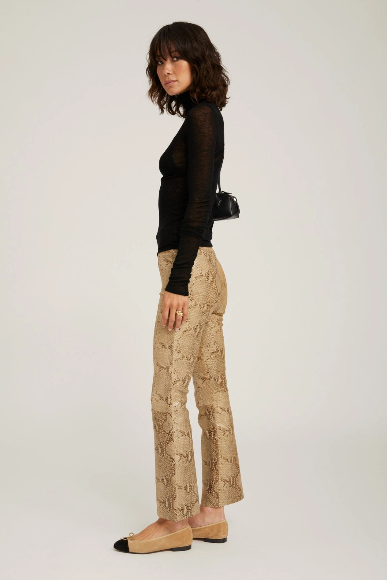 Chafe Resistant Beige Python Leather Ankle Flare