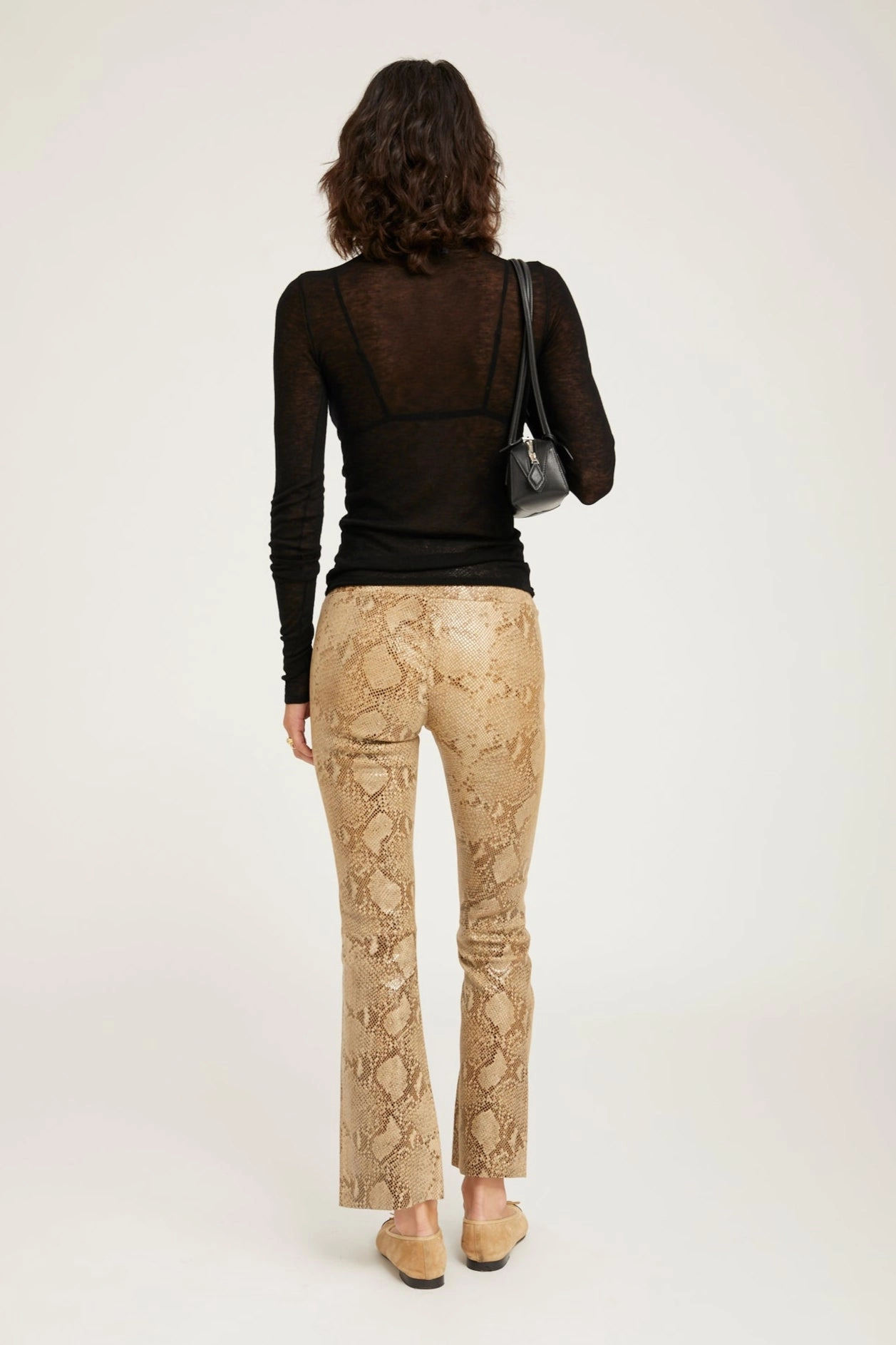 Beige Python Leather Ankle Flare Abrasion Resistant Fabric