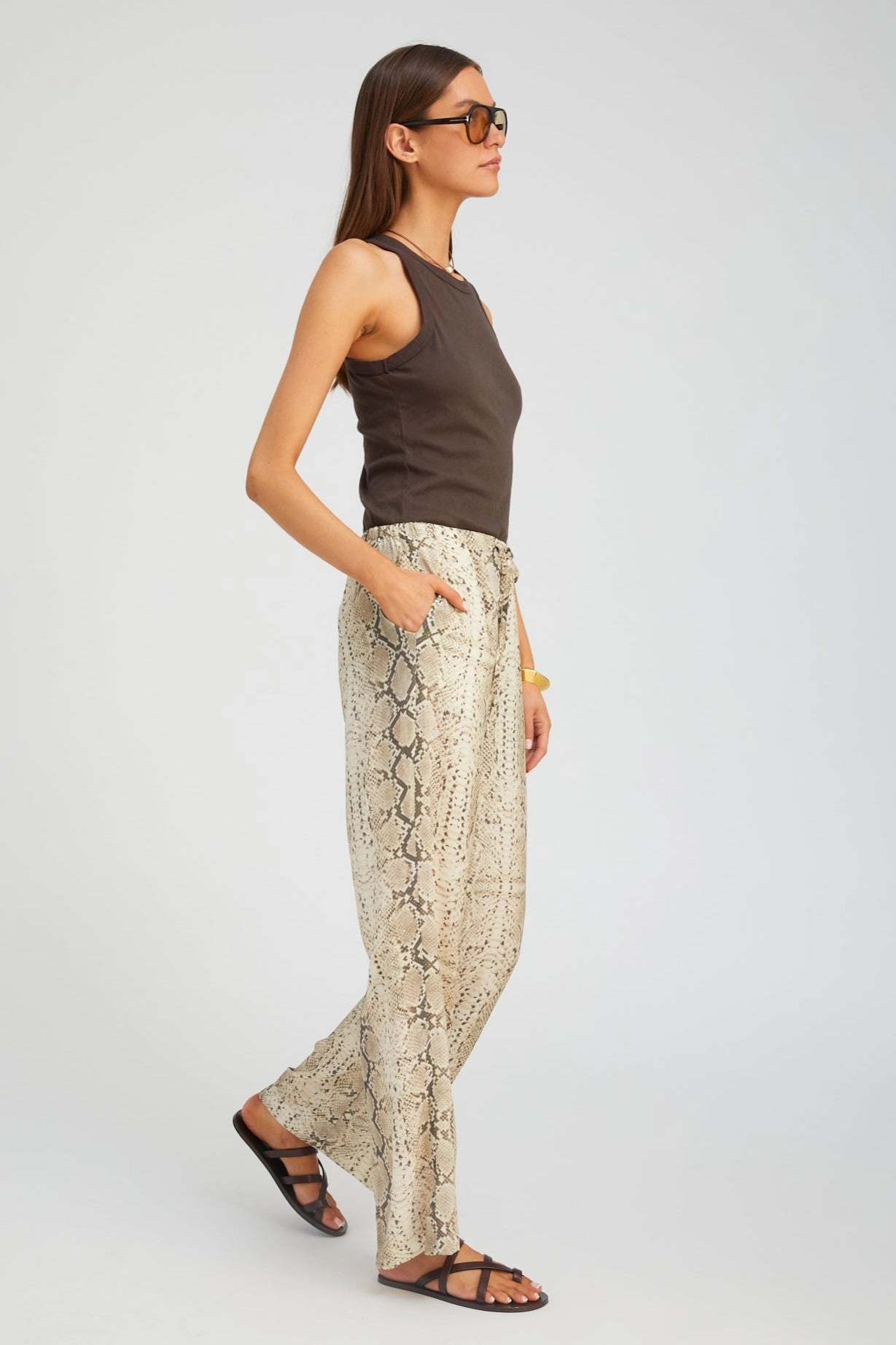 Water Repellent Coating Beige Snakeskin Silk Kauai Pants