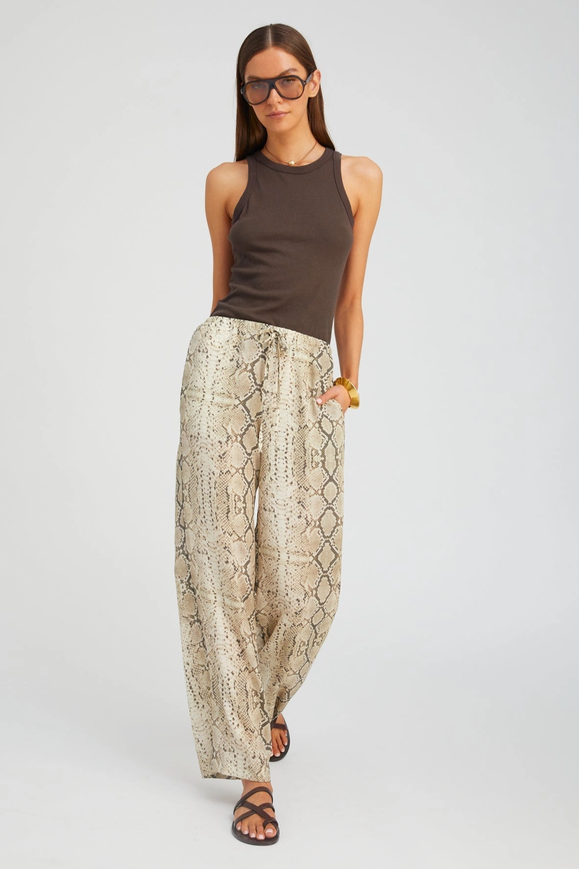 Beige Snakeskin Silk Kauai Pants Thermal Regulating Fabric