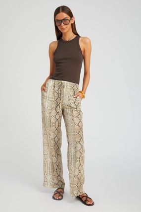 Sporty Style Beige Snakeskin Silk Kauai Pants
