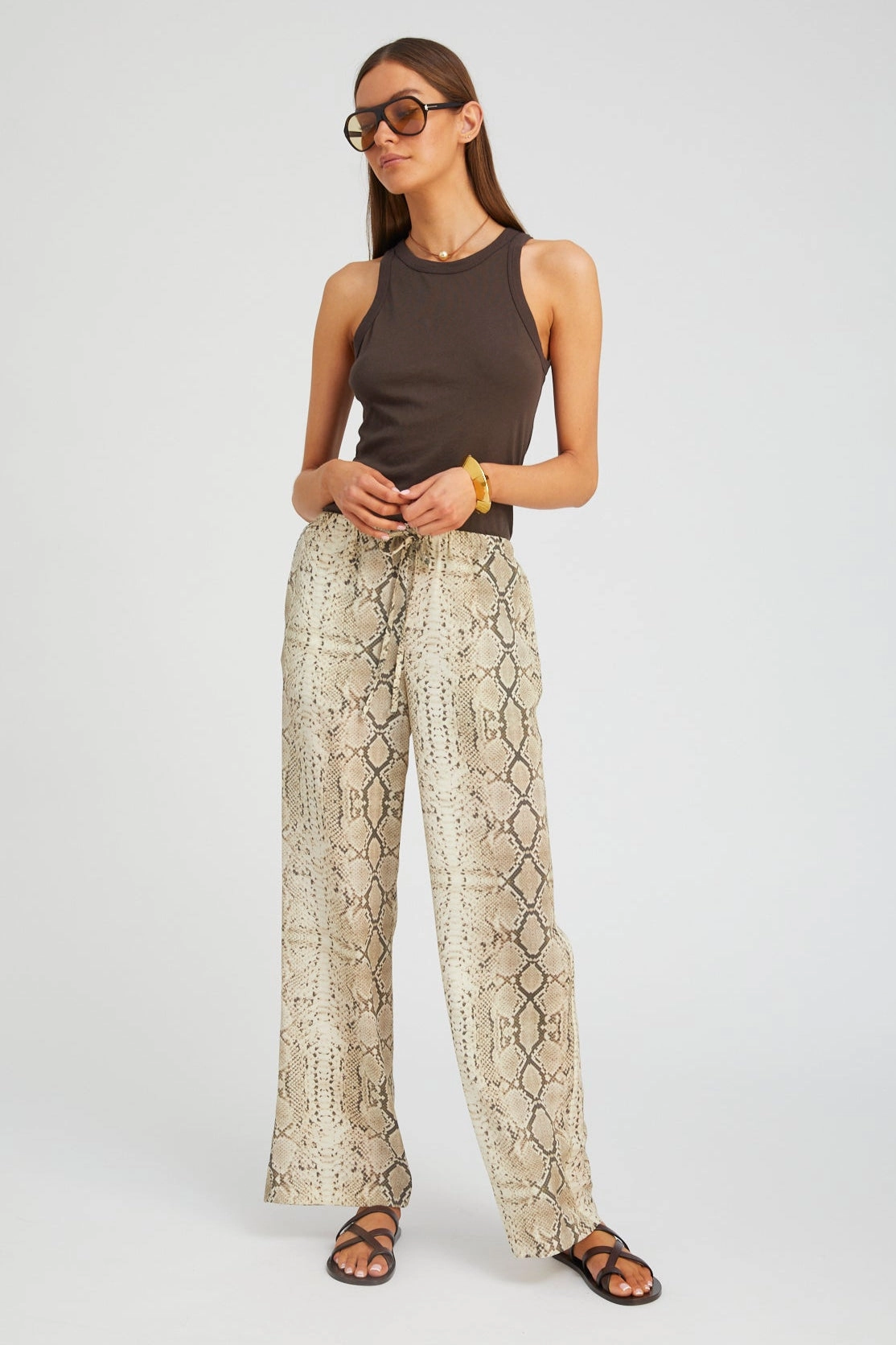Beige Snakeskin Silk Kauai Pants Quality Material