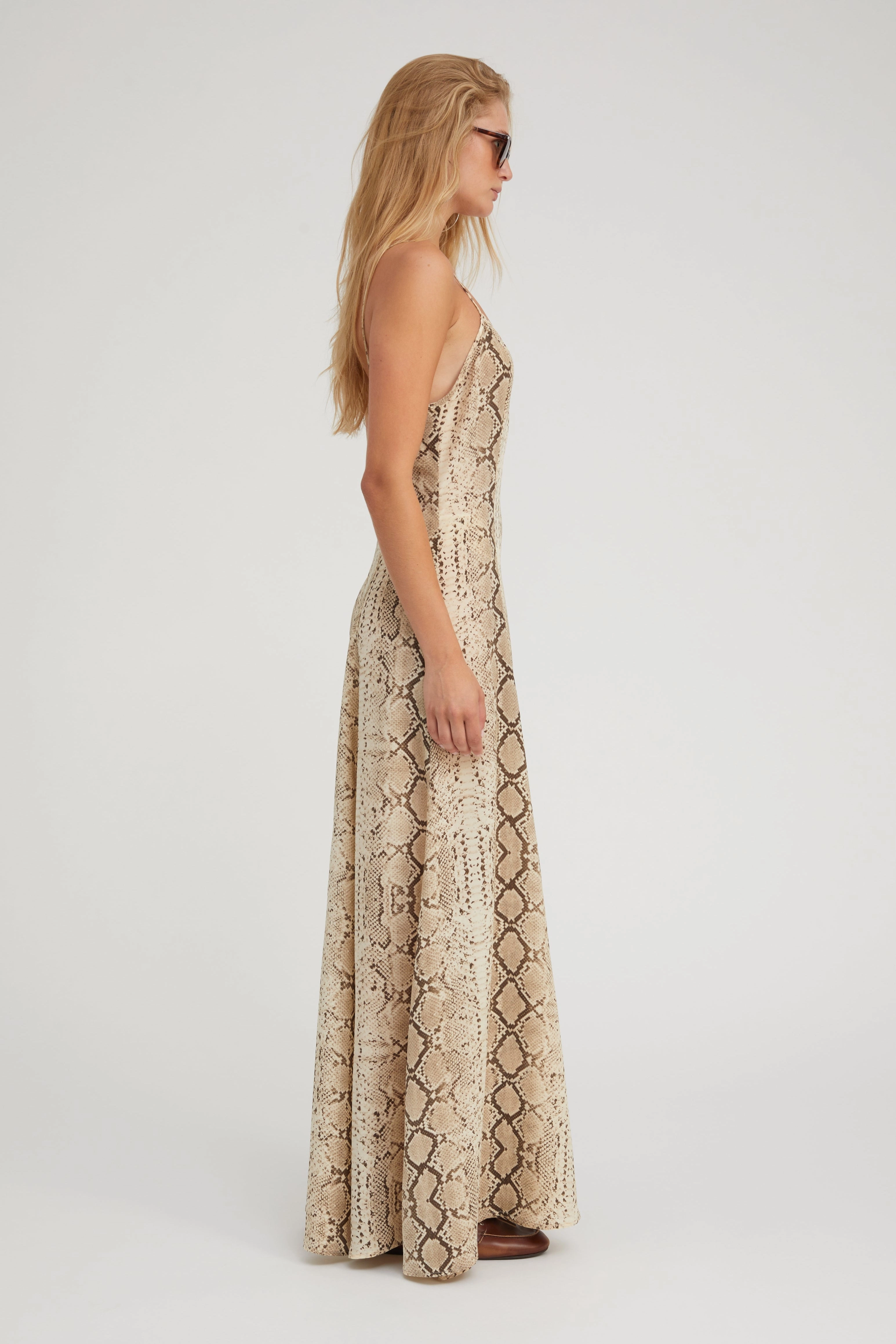 Beige Snakeskin Silk Maxi Dress Love Soft