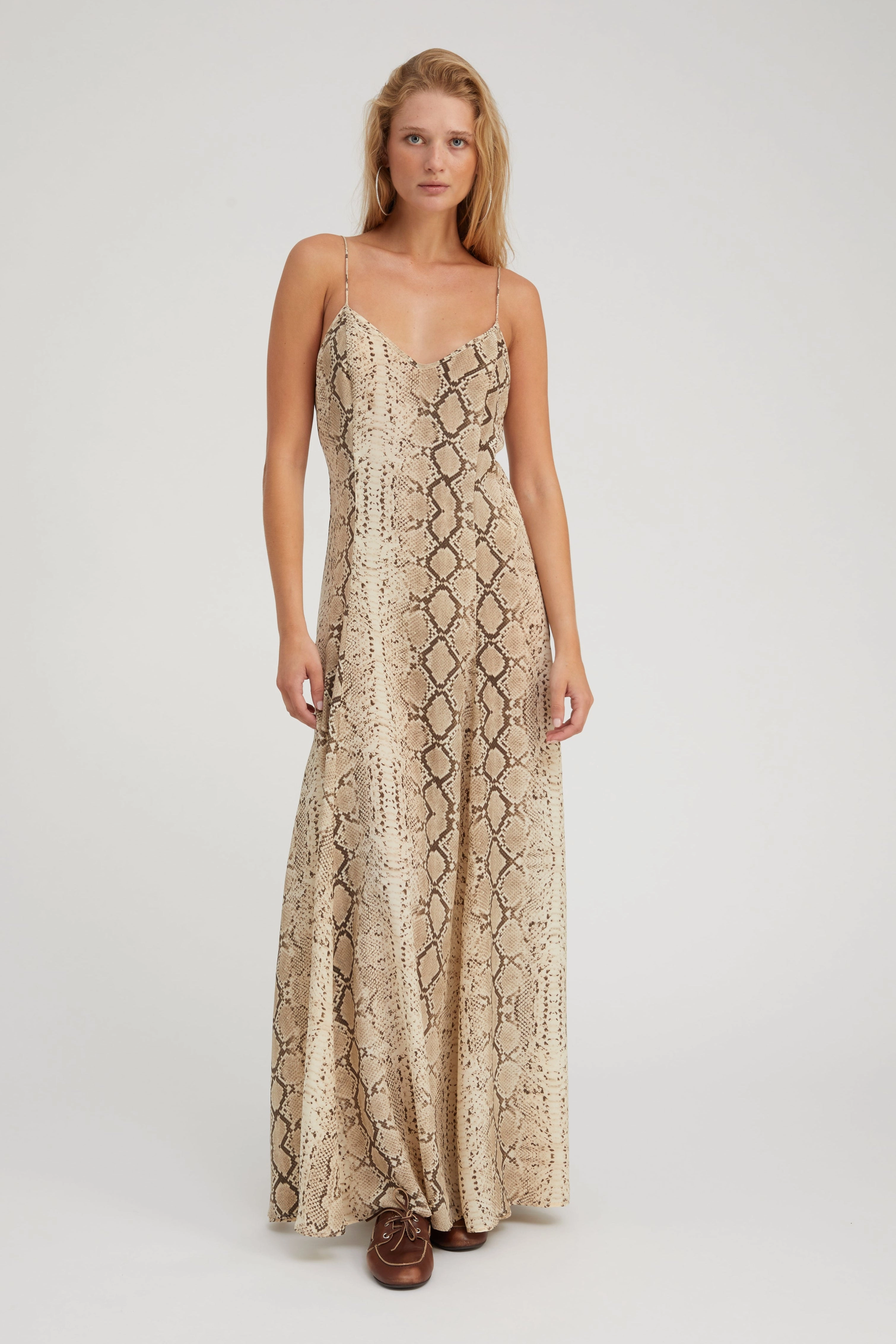 Beige Snakeskin Silk Maxi Dress Style Moment Lightweight Piece