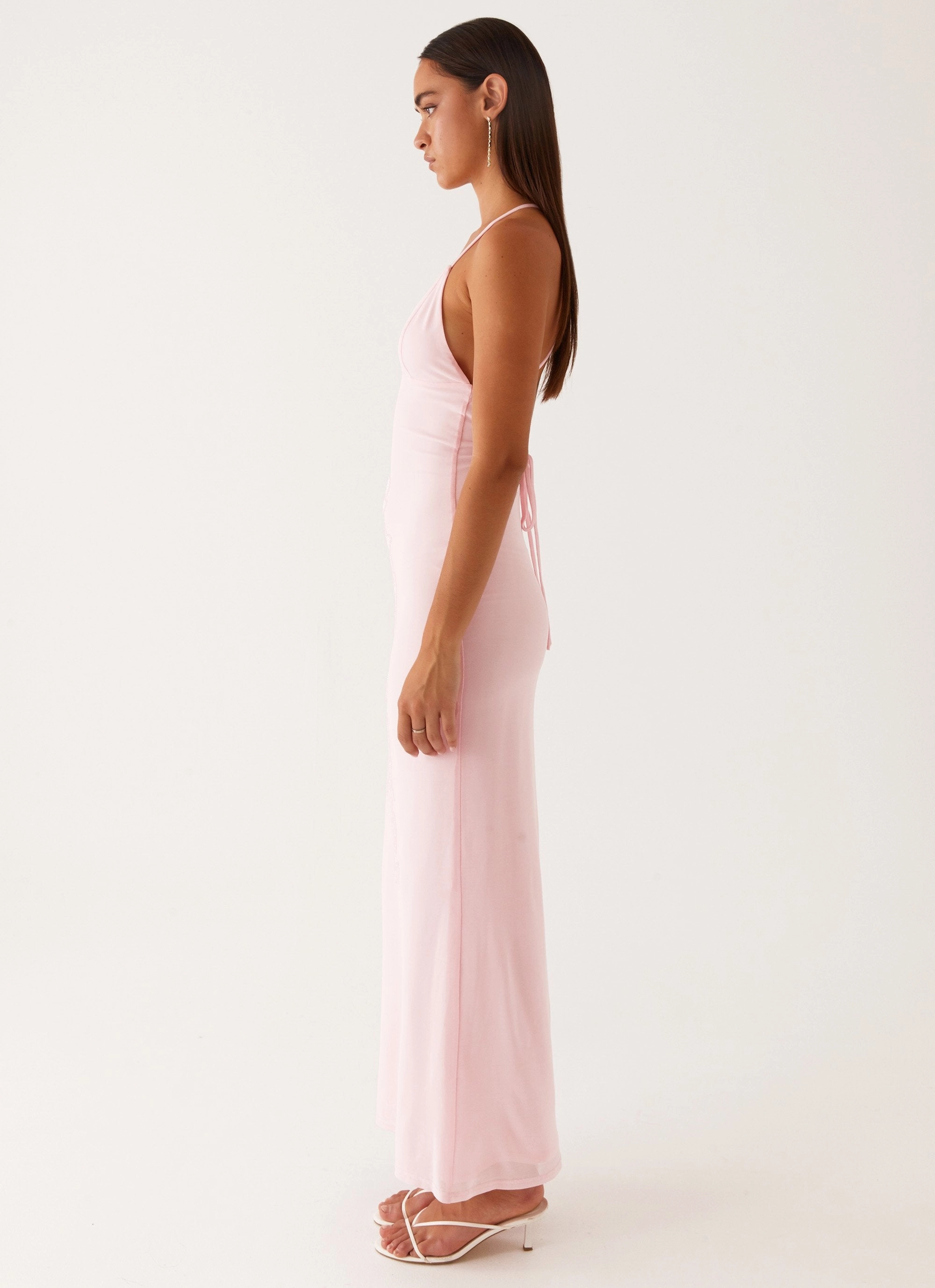Beki Beaded Mesh Maxi Dress - Pink Light and breezy summer dress Sophisticated Comfort