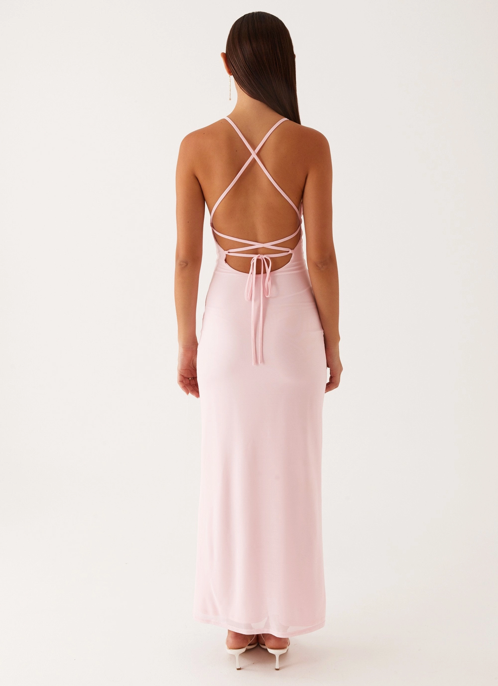 Blue Sky Tailored Fit Beki Beaded Mesh Maxi Dress - Pink