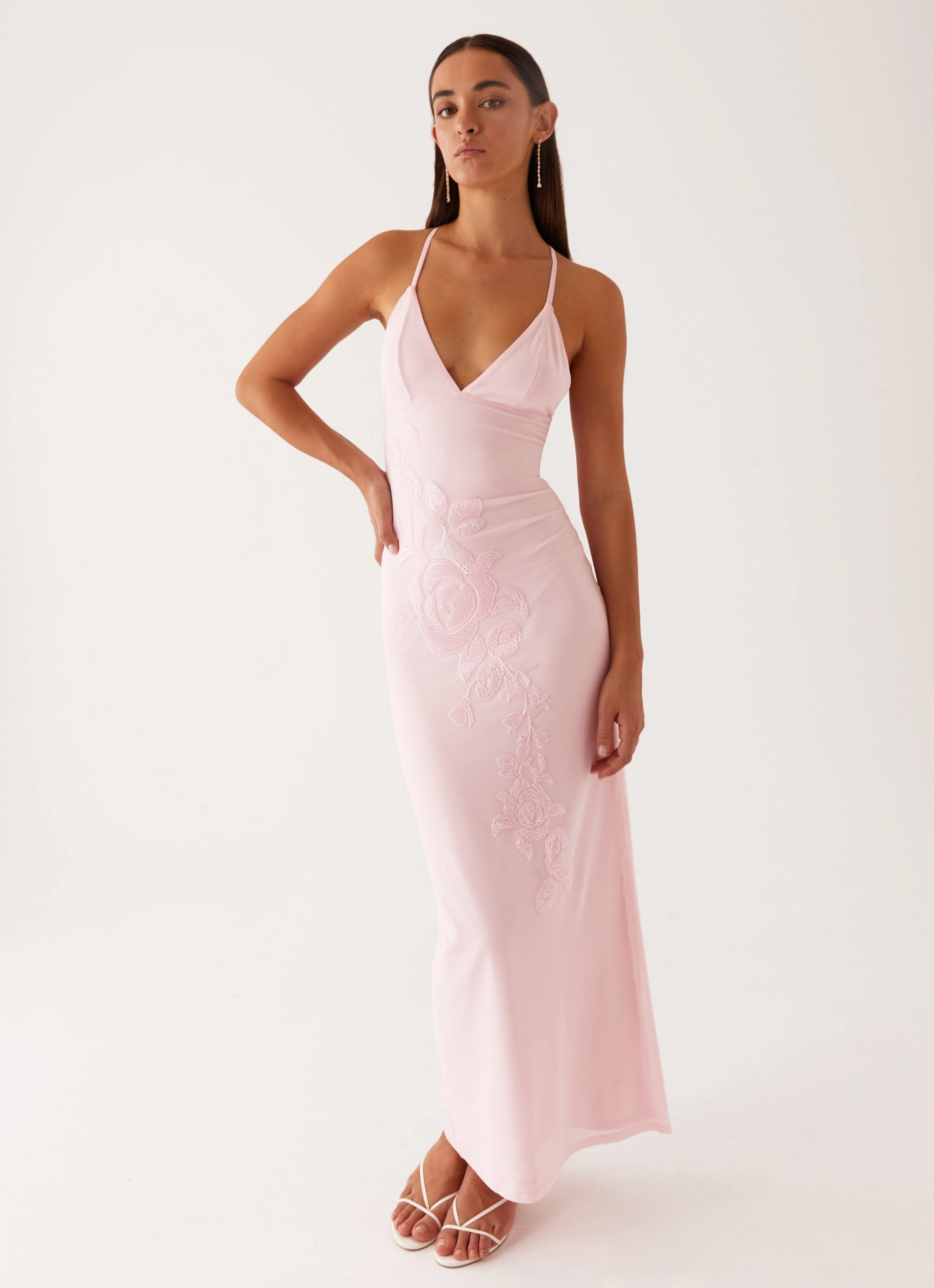Beki Beaded Mesh Maxi Dress - Pink Figure-Skimming Effortless Touch