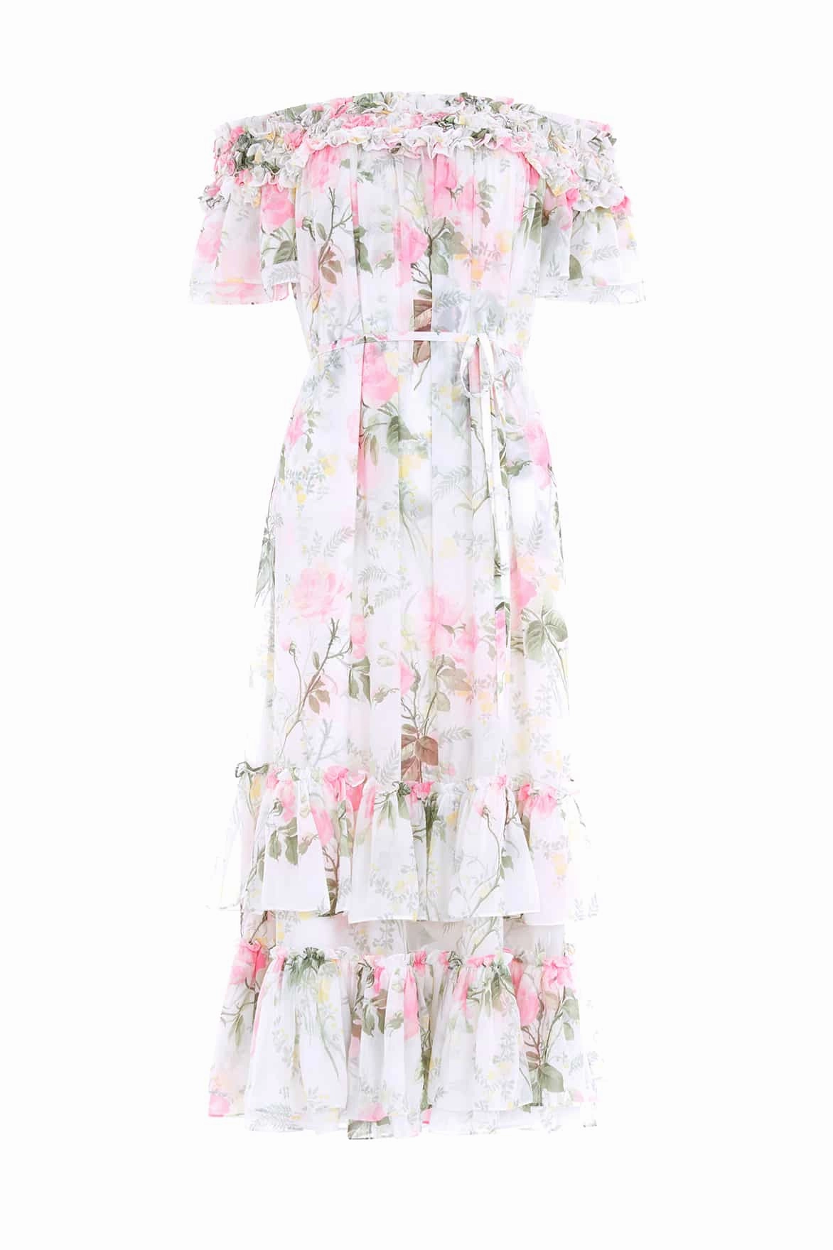 Rose Chiffon Off-Shoulder Ankle Gown Warranty-Included Smart Wear