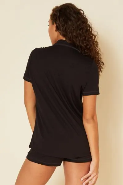 Bella Short Sleeve Top and Boxer Pajama Set - Black/Black -