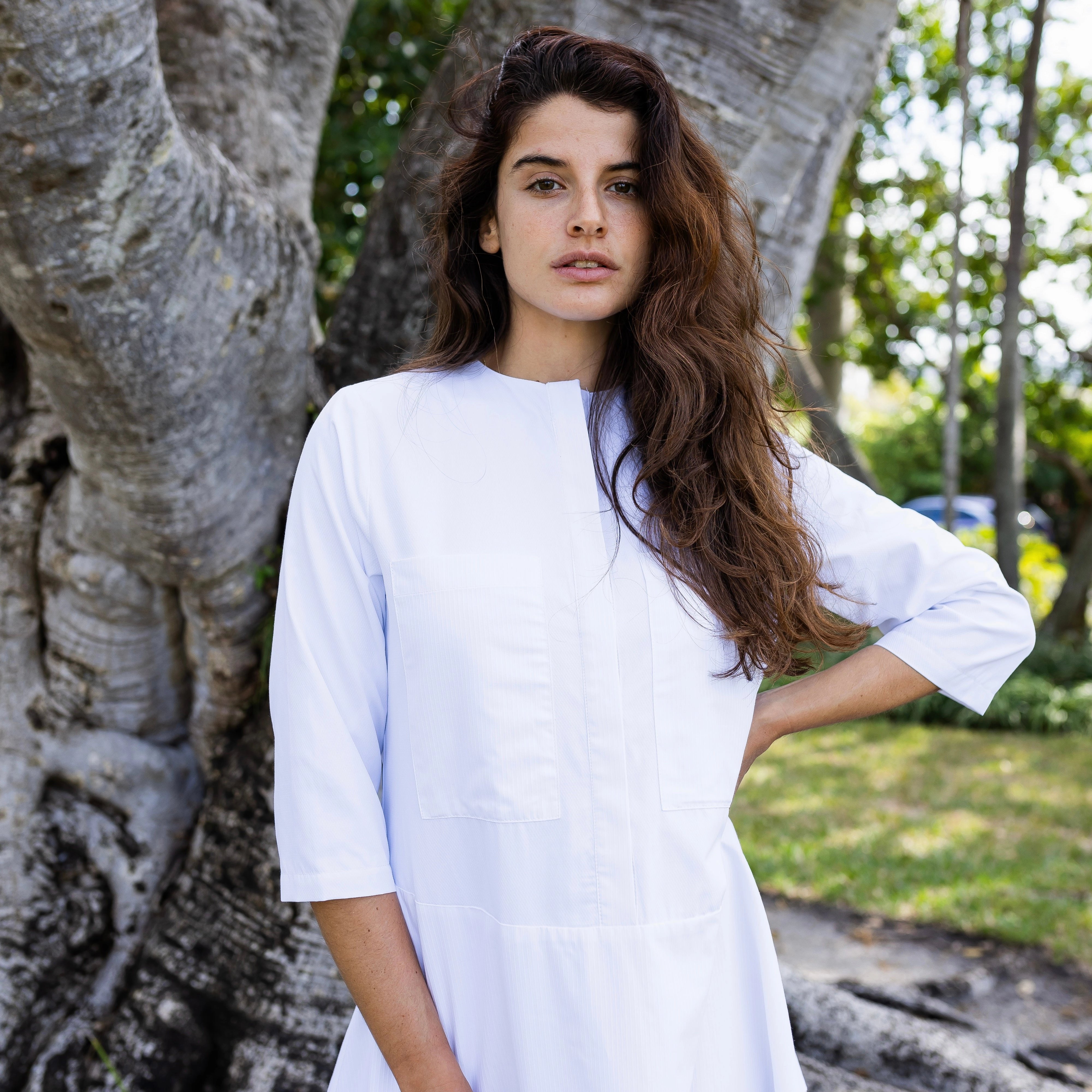 Belle Dress | White [Final Sale] Soft Draping Semi Sheer