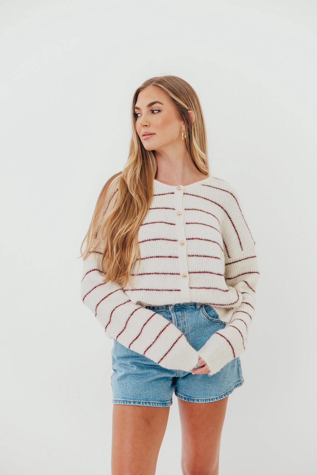 UltraSoft Lining TaglessLabel Bellevue Cardigan Top in Cream Burgundy