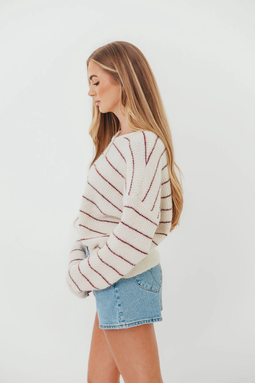 Bellevue Cardigan Top in Cream Burgundy NonRestrictive Armholes