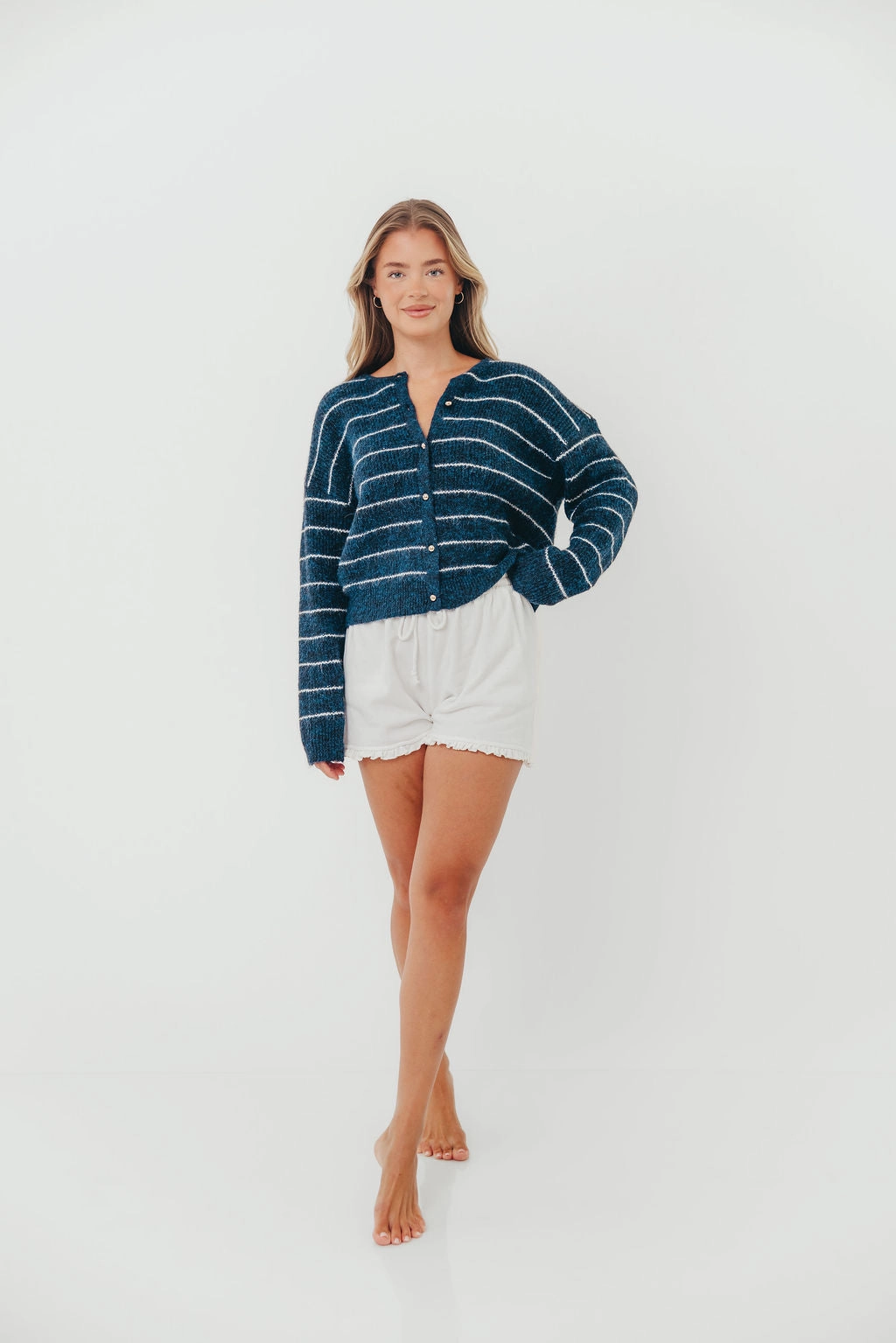 Bellevue Cardigan Top in Navy Ivory Fashion Blouse Casual Tee