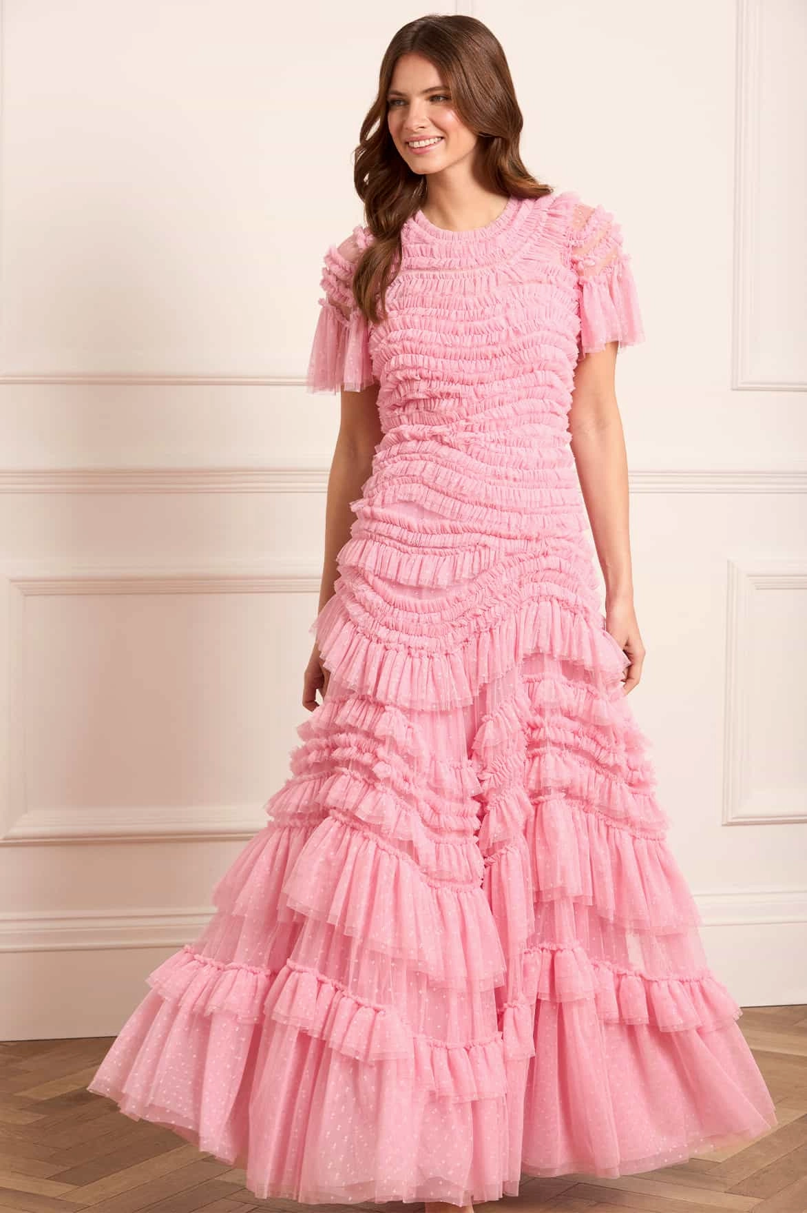 Delicate Touch Comfortable Waist Design Wild Rose Short Sleeve Gown