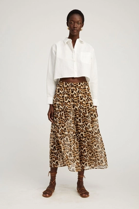 Subtle Details Leopard Silk Chiffon Tiered Maxi Skirt