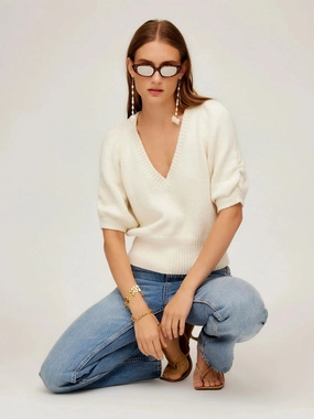 Bennet Shirred Sleeve Sweater Ecru RaglanSleeve