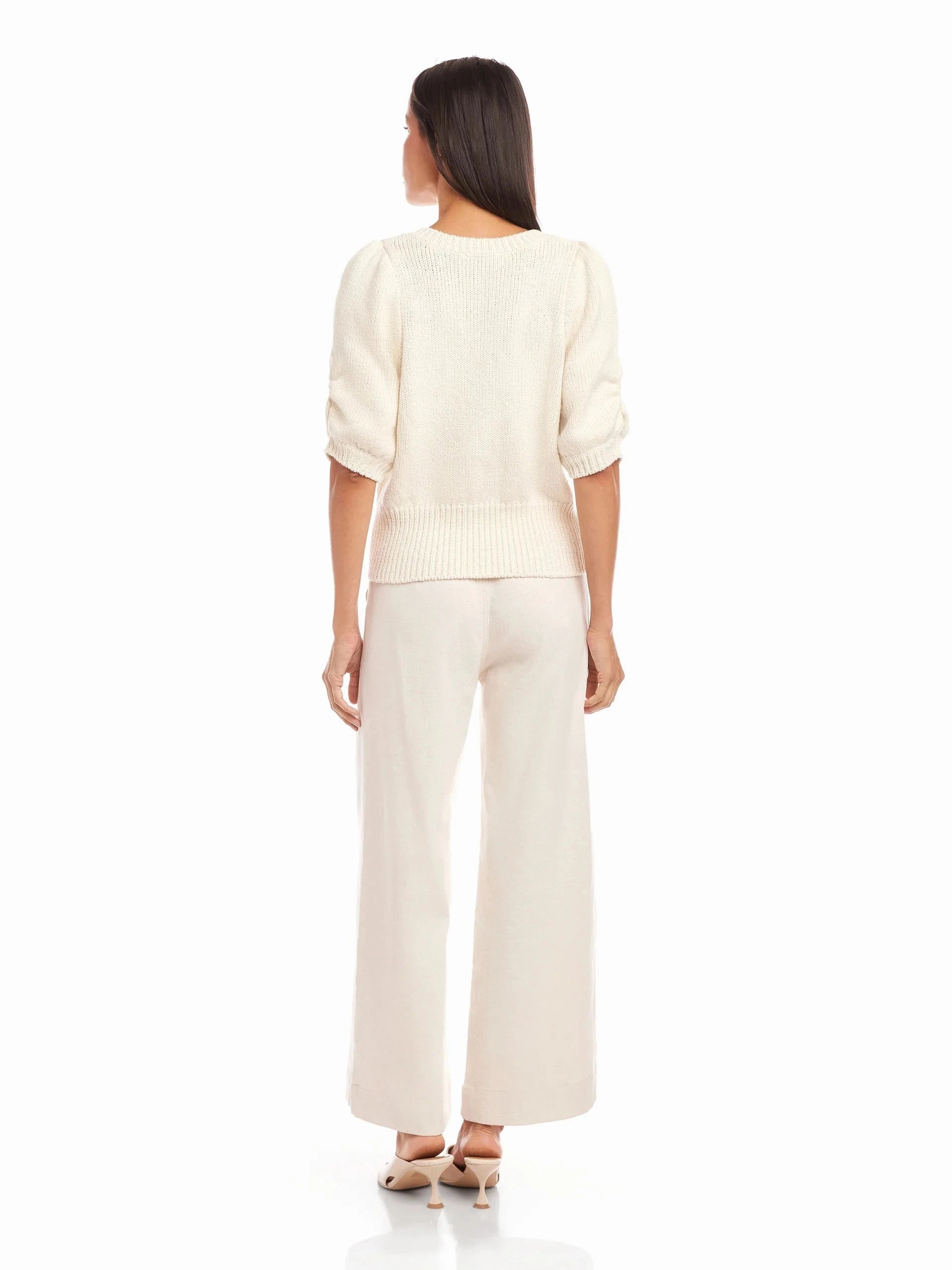 Bennet Shirred Sleeve Sweater Ecru Microfiber Technology