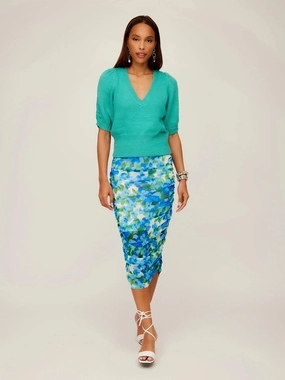 Non Restrictive Fit Bennet Shirred Sleeve Sweater Teal