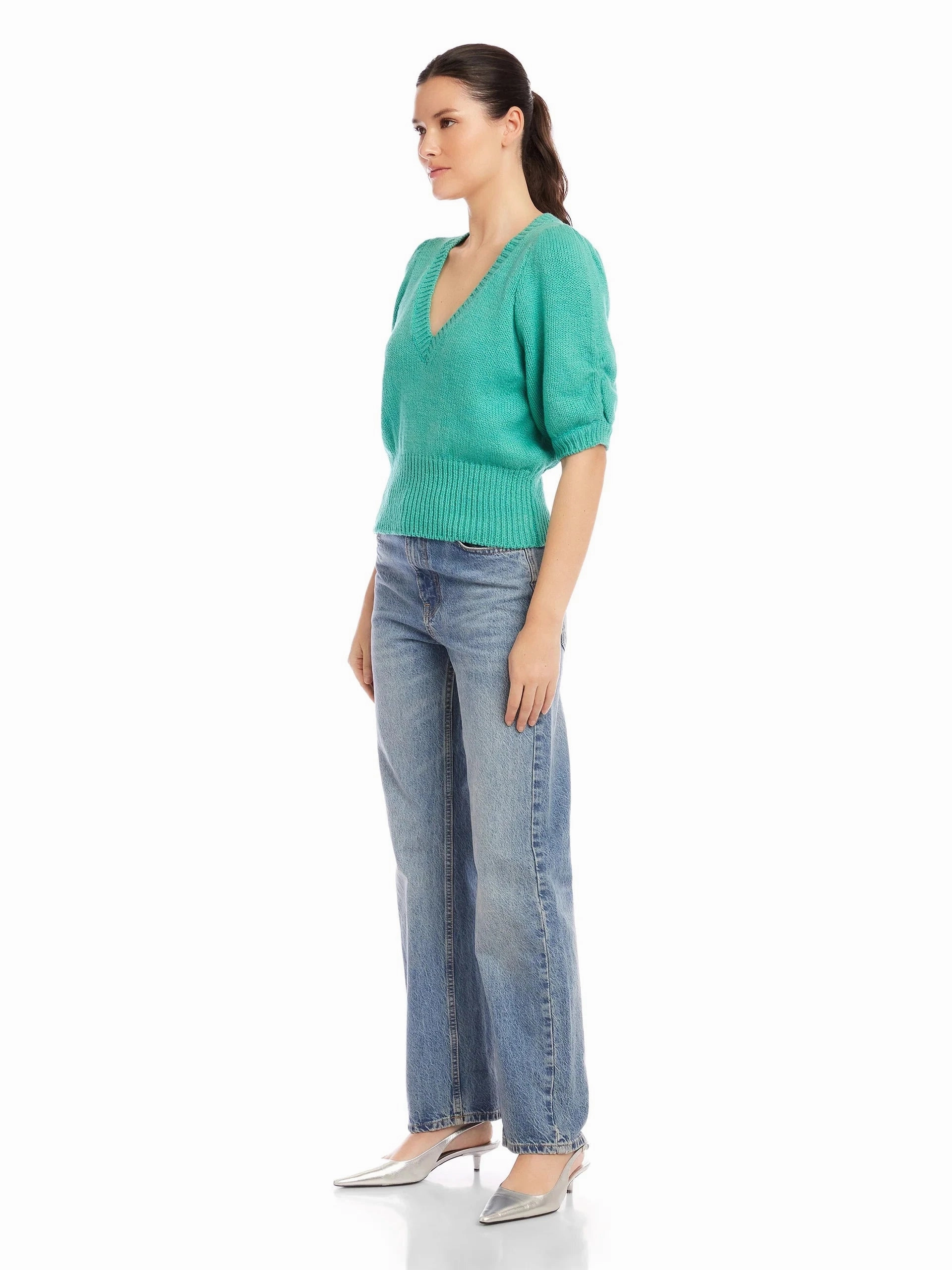 Thermal Insulation Active Blouse Bennet Shirred Sleeve Sweater Teal