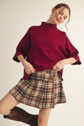 Better Than Basic Sweater in Burgundy Yarn Dyed Stripes
