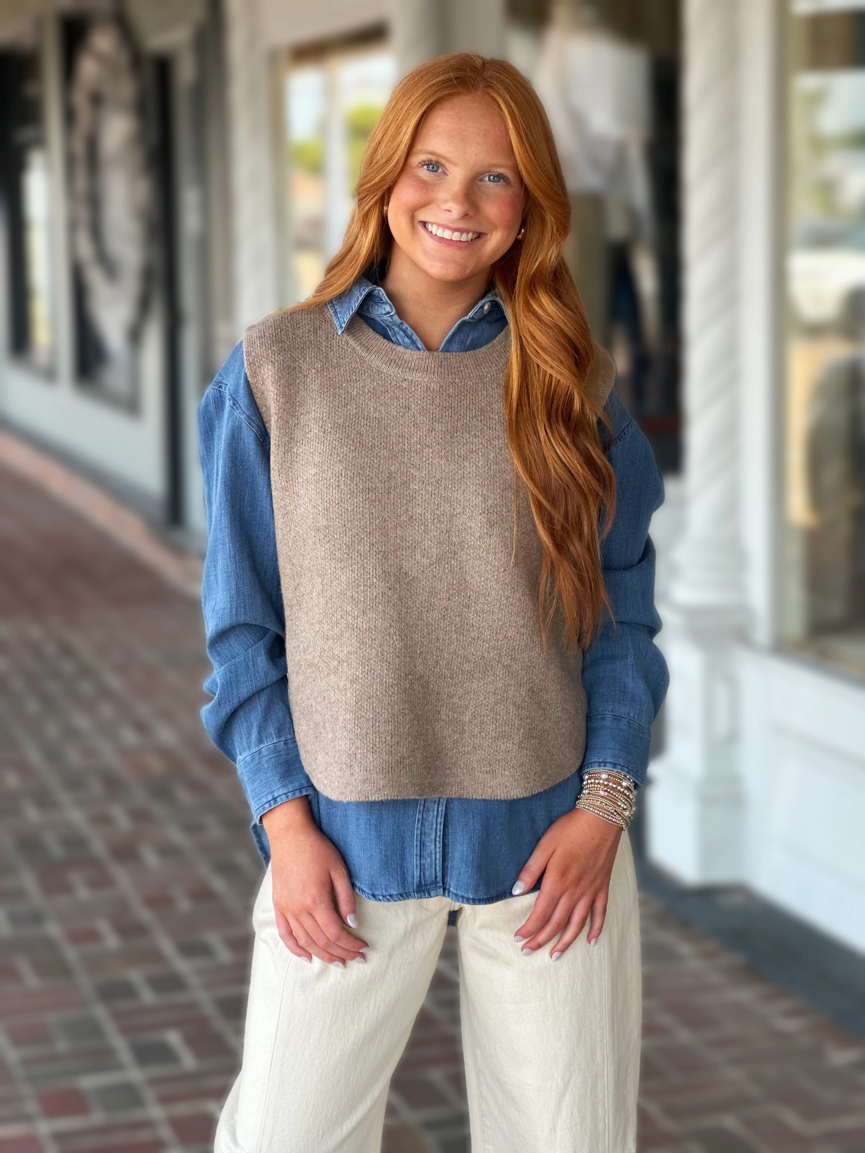 Better Together Brown Sleeveless Sweater Winter Hoodie
