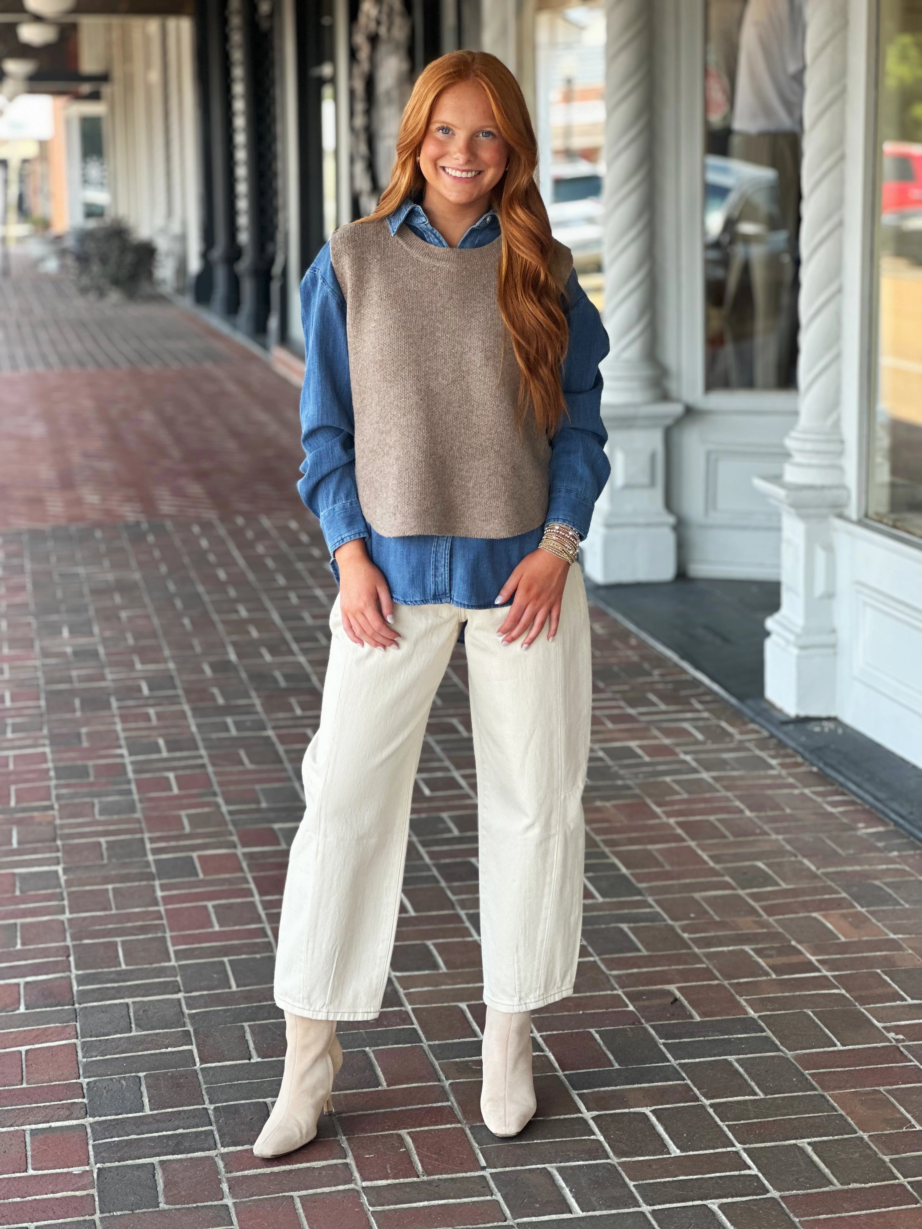 Better Together Brown Sleeveless Sweater Classic Tank Reflective Accent Stripes