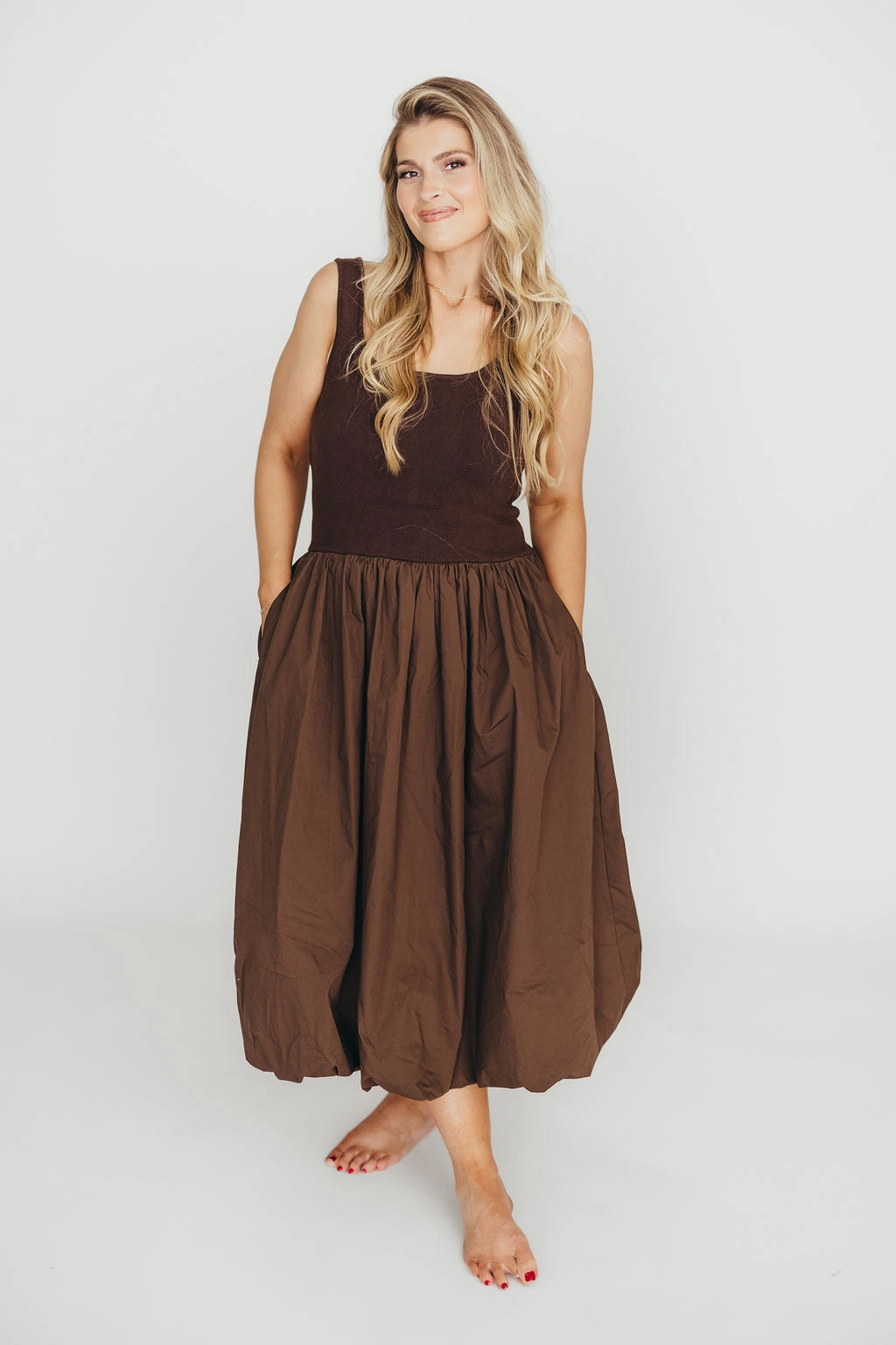 Perfectly Tailored Betty Midi Dress in Brown *Final-Sale*