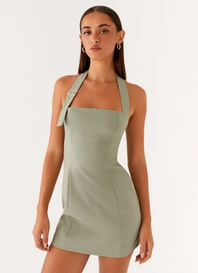 Dance-Party Day Chic Bianca Halter Dress - Sage