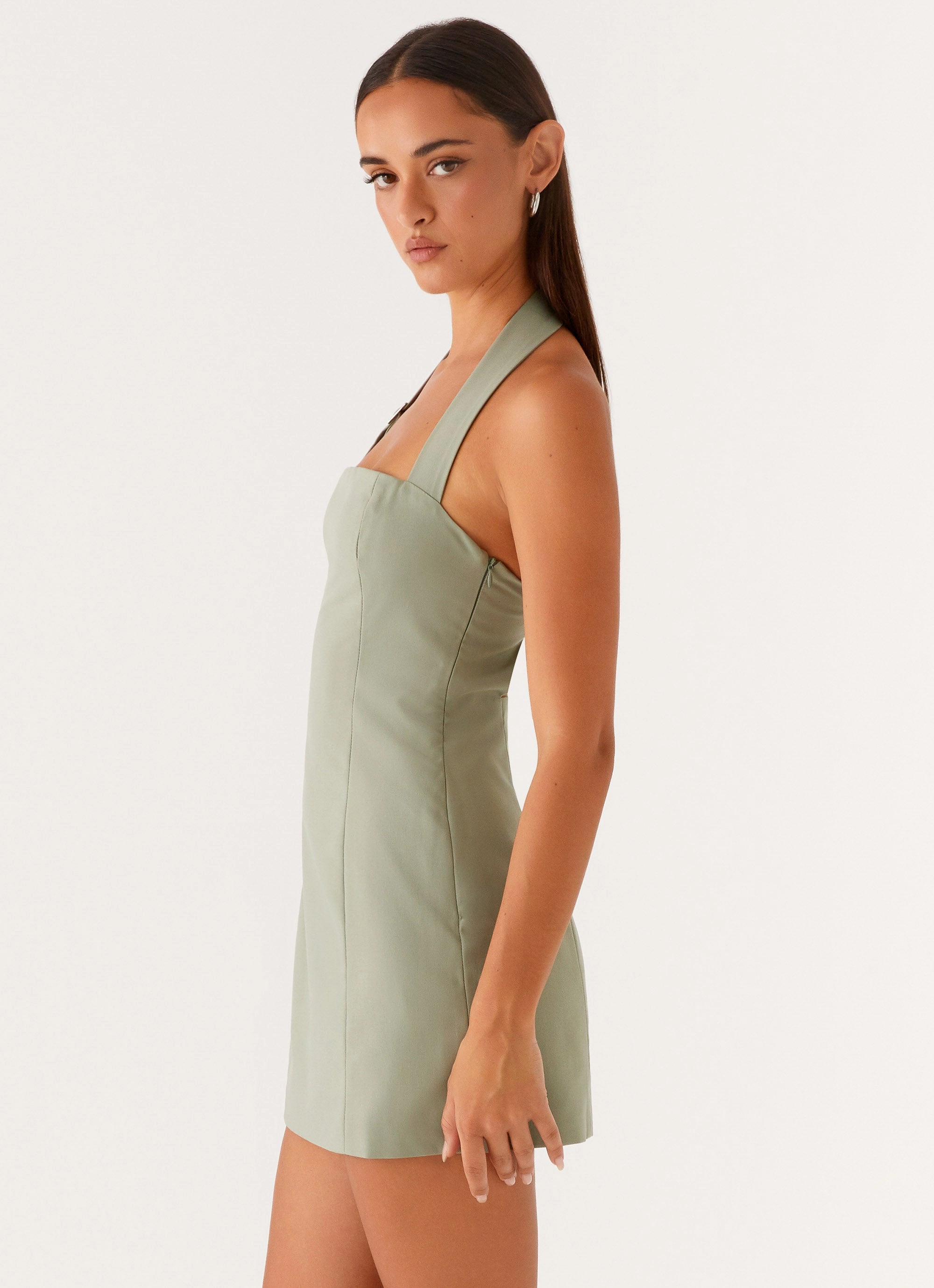Stream Cut Perfect For Any Occasion Bianca Halter Dress - Sage