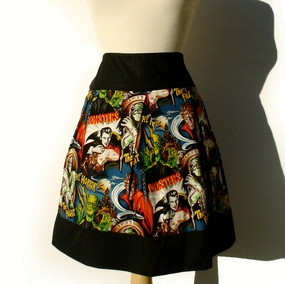 Retro Horror Movie Hollywood Monsters Vintage Inspired Skirt #S-RS712 Breezy Mood Lightweight texture
