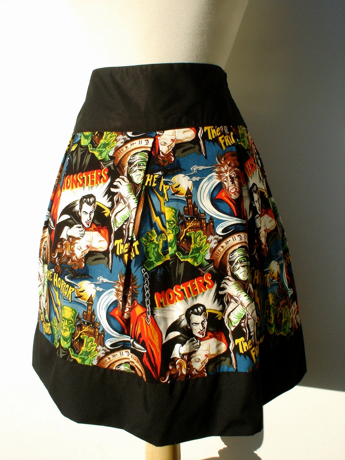 Wrap Front City Tones Retro Horror Movie Hollywood Monsters Vintage Inspired Skirt #S-RS712