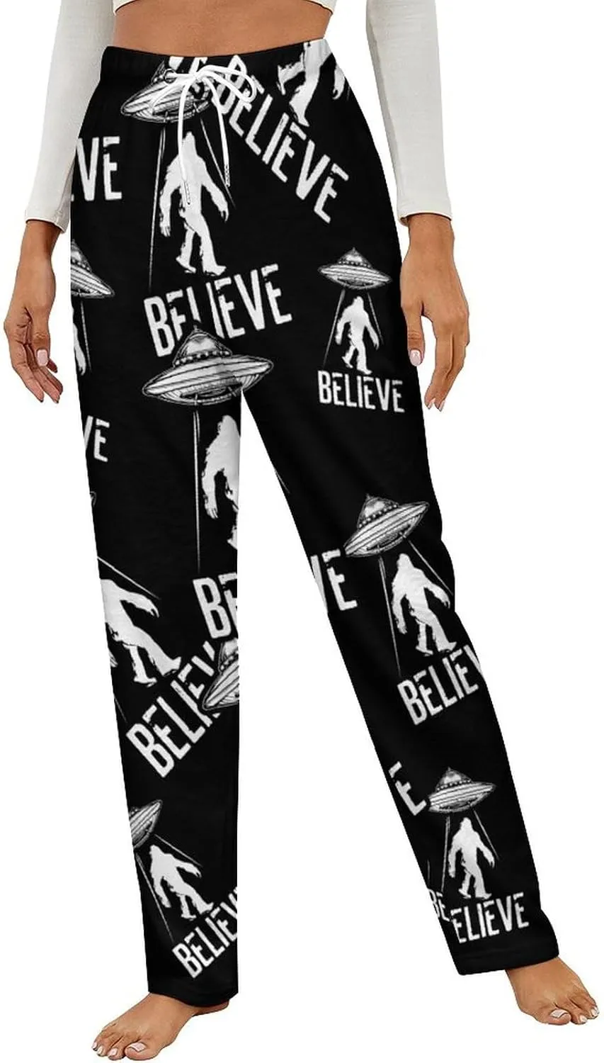 Bigfoot Ufo Women's Flannel Pajama Pants Fleece Lounge Sleep Bottoms PJ