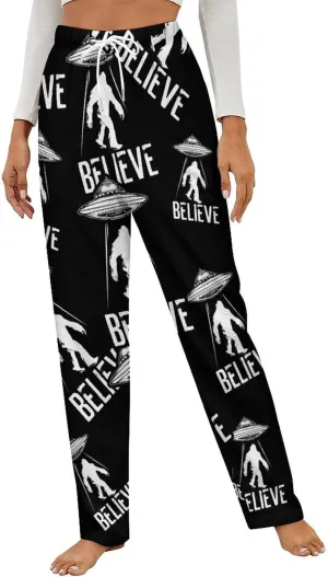 Bigfoot Ufo Women's Flannel Pajama Pants Fleece Lounge Sleep Bottoms PJ