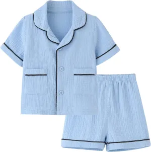 BINIDUCKLING Toddler Button Up Pajamas Summer Pjs for Girls Boys 18 Months - 12 Years