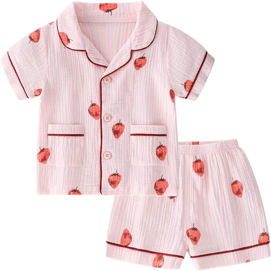 BINIDUCKLING Toddler Button Up Pajamas Summer Pjs for Girls Boys 18 Months - 12 Years
