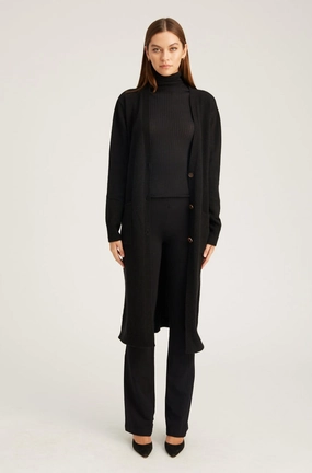 MinimalistDesign Adjustable Hem Toggles Black Cashmere Long Cardigan