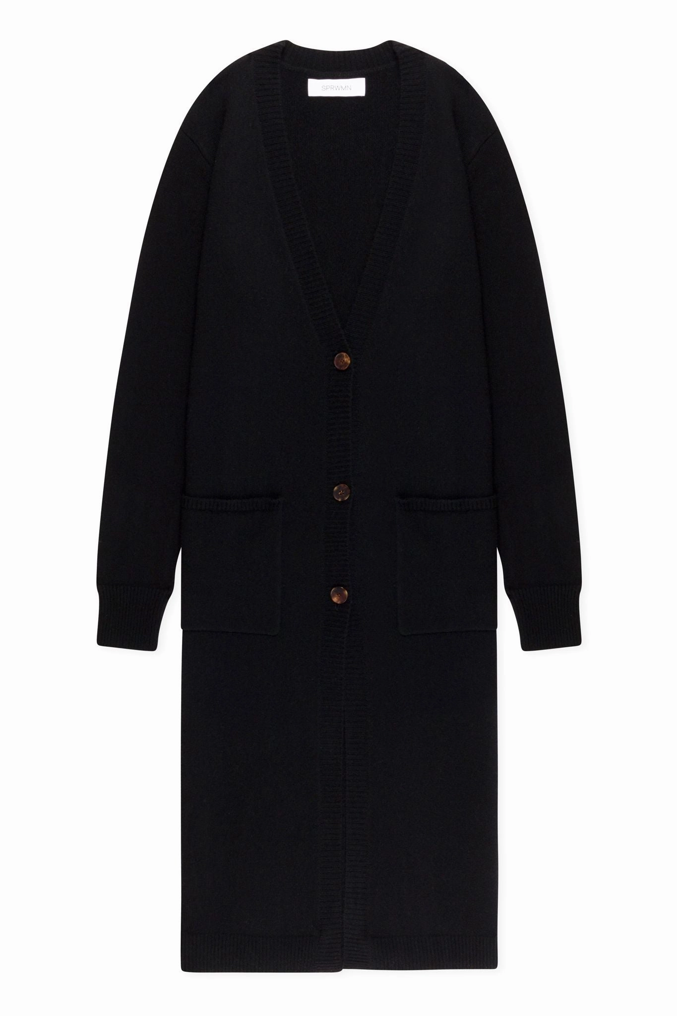 LatticeKnit Versatile Layering Piece Black Cashmere Long Cardigan