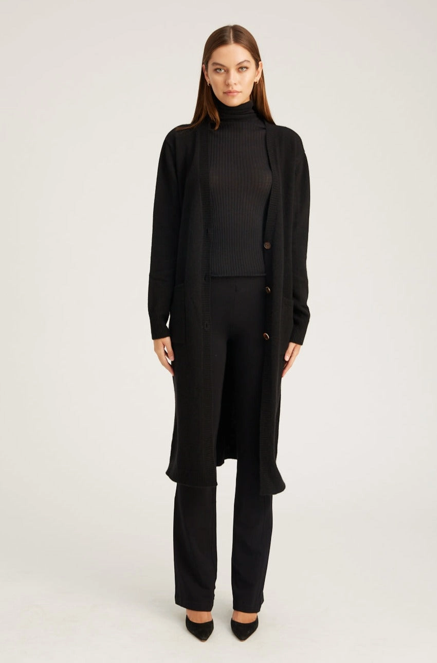 MinimalistDesign Adjustable Hem Toggles Black Cashmere Long Cardigan