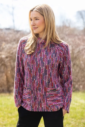 Habitat Mosaic Knit Pink Pullover Sweater HighCollar Design