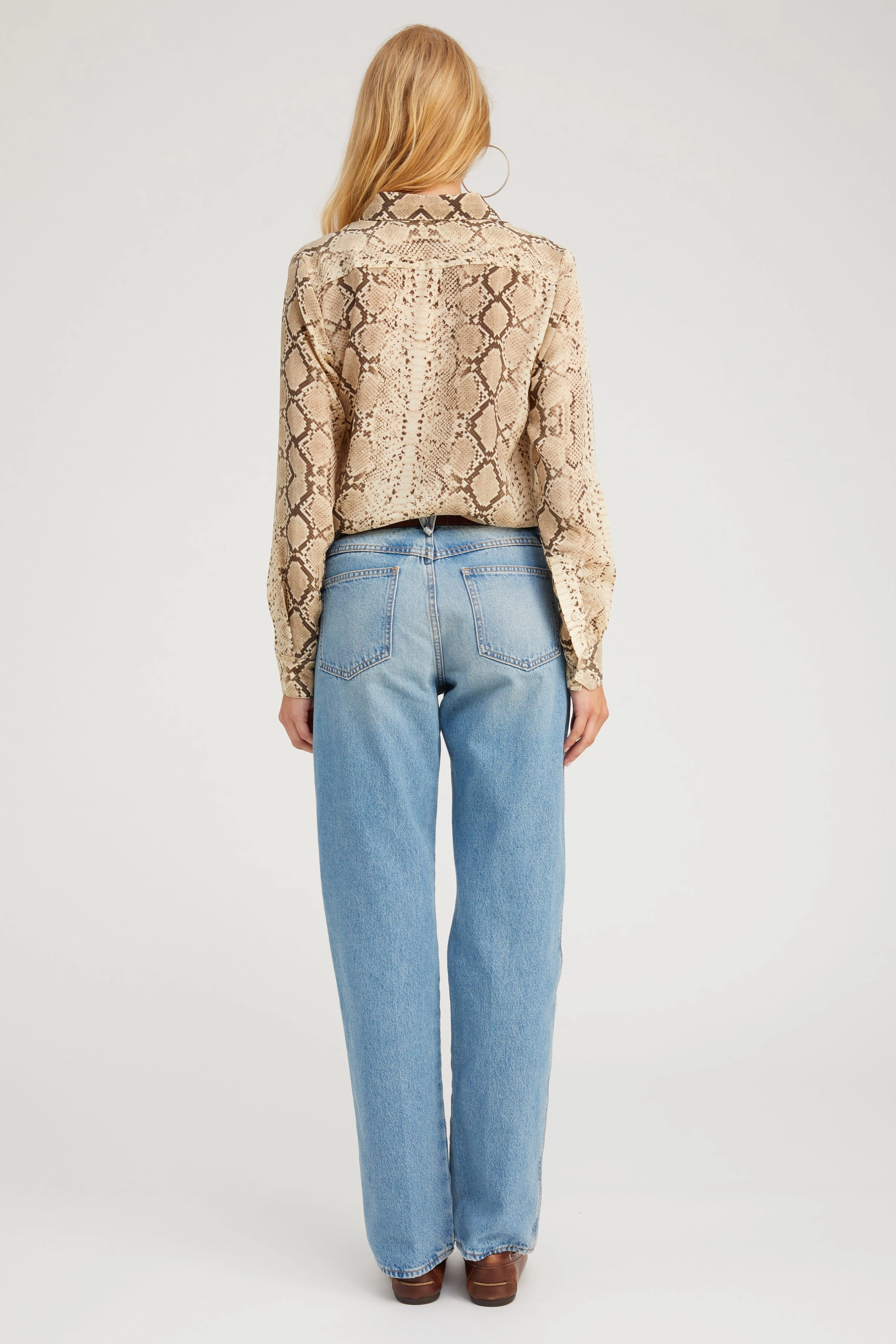 Beige Snakeskin Silk Fitted Button Down Multipurpose Design
